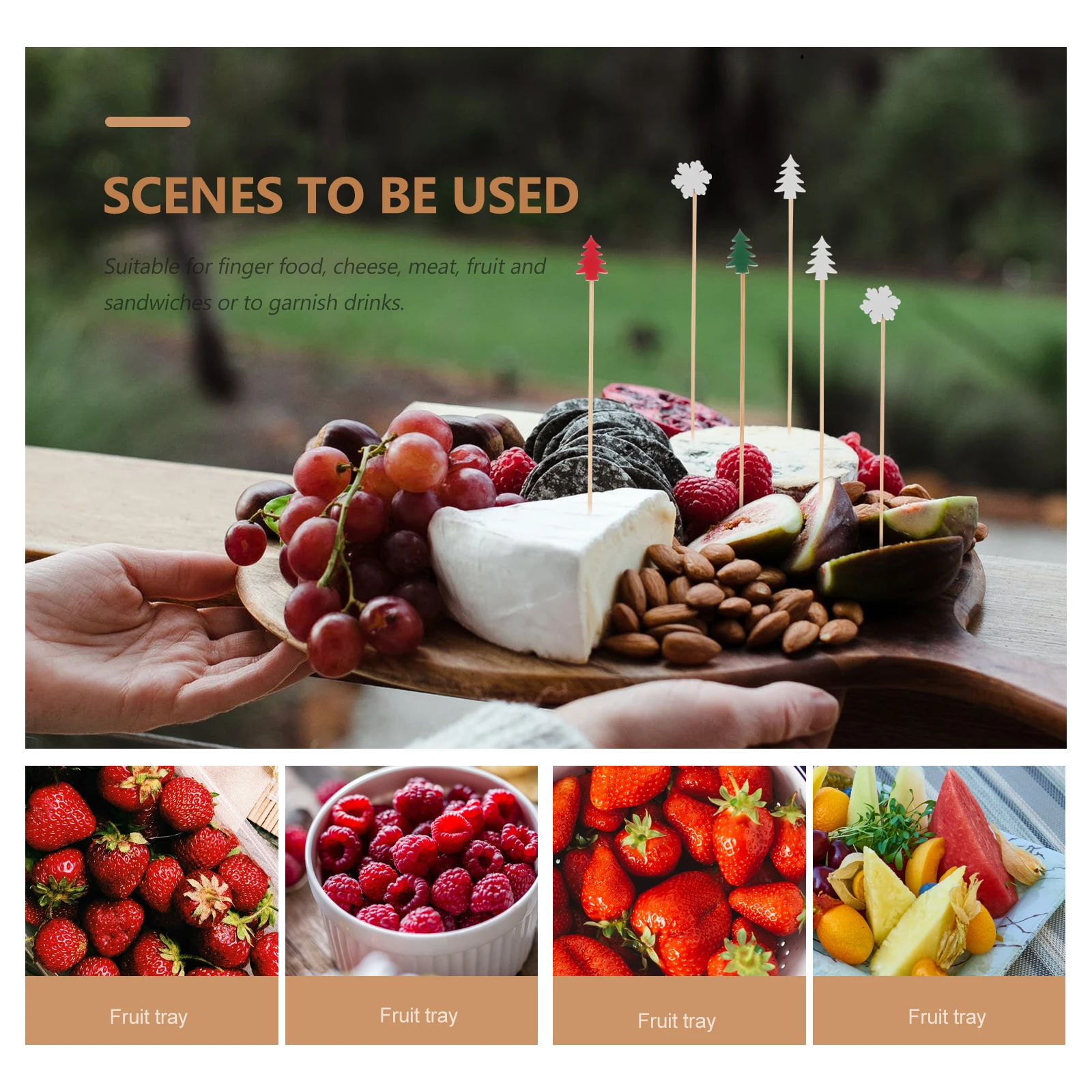 

100 Pcs Fruit Fork Picks Snowflake Stick Christmas Decoration Skewers Drinks Decorative Wooden Sticks