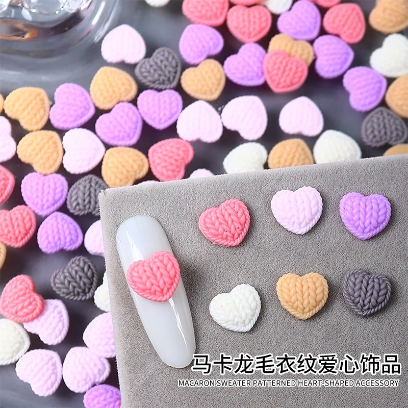 30 pezzi 3D acrilico maglione texture nail art amore cuore pendenti e ciondoli accessori resina maglieria lana forniture parti per la decorazione delle unghie