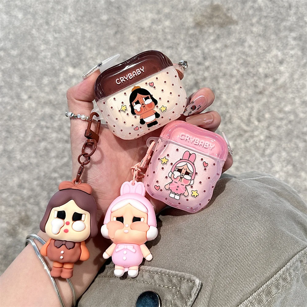 

Fashion Polka Dot 3D Kawaii Cry Girls Pendant Headphone Case Cover for Airpods 4 3 2 Apple Pro 2 Protective Cover Earphone Case