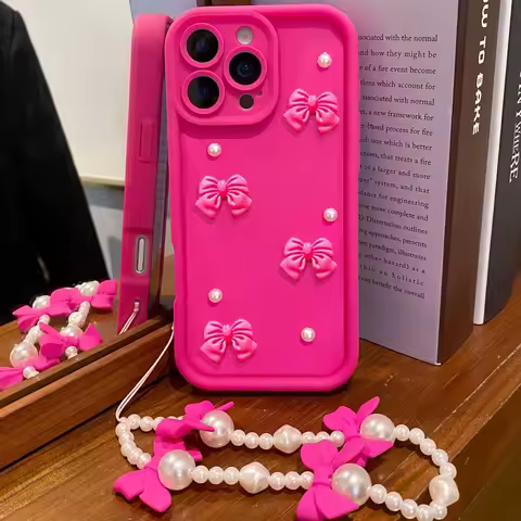 S 23 24 22 21 20 With Bracelet 3D Pearl Bow Phone Case or Xiaomi 14T 13T 12T 11T 15 14 12 13 Pro Lite Poco X7 X6 X5 F5 F6 Pro