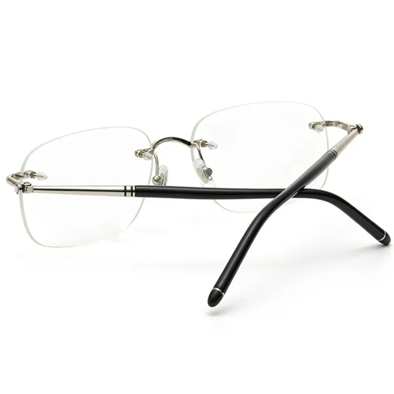 Kacamata Resep RX Bingkai Tanpa Rangka Model Bisnis Persegi Tanpa Lensa Resin 54-17-150 Plank+Titanium Rim