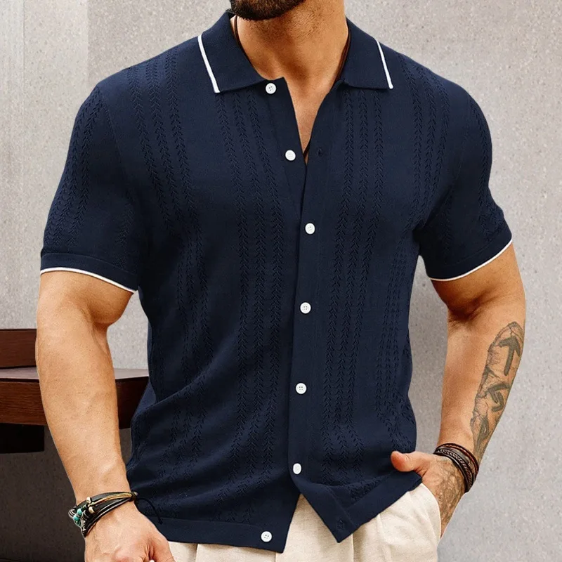 Foreign Trade Men's Summer New Cardigan Knitted Sweater Casual Thin Business Knitted Polo Shirt