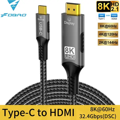 8K Type C to HDMI 2.1 Cable 32.4Gbps 8K@60Hz 4K@120Hz Support Unidirectional for Gaming Laptop RTX 4090 Xbox