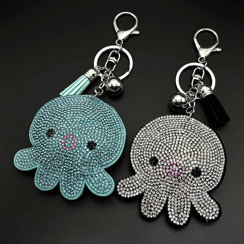 Niedlicher Oktopus-Schlüsselanhänger für Frauen und Mädchen, glitzernder Quasten-Taschenanhänger, glitzernder Kristall-Schlüsselring, schönes Accessoire im Ozean-Stil, Schmuckgeschenk – Detail 6