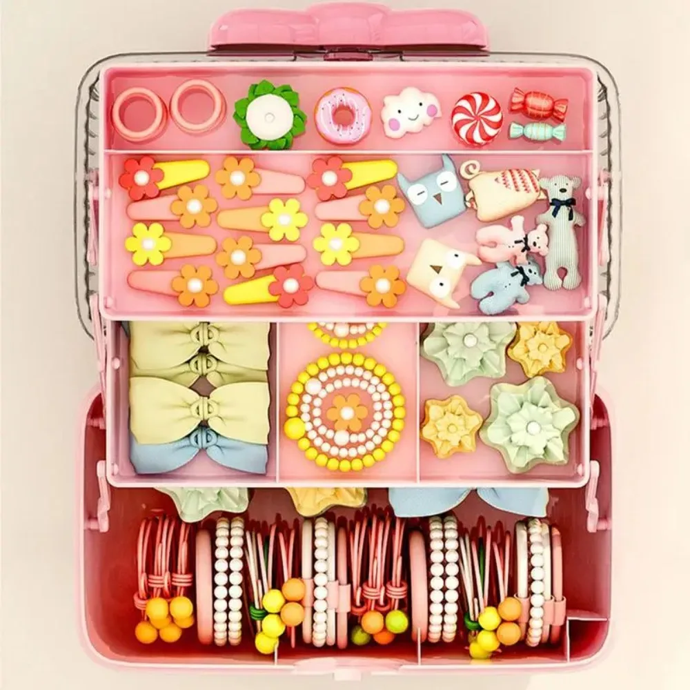 Cute Multi-layer Hairpin Storage Box Waterproof pp Toy Storage Box Bowknot Jewellery Box Girl