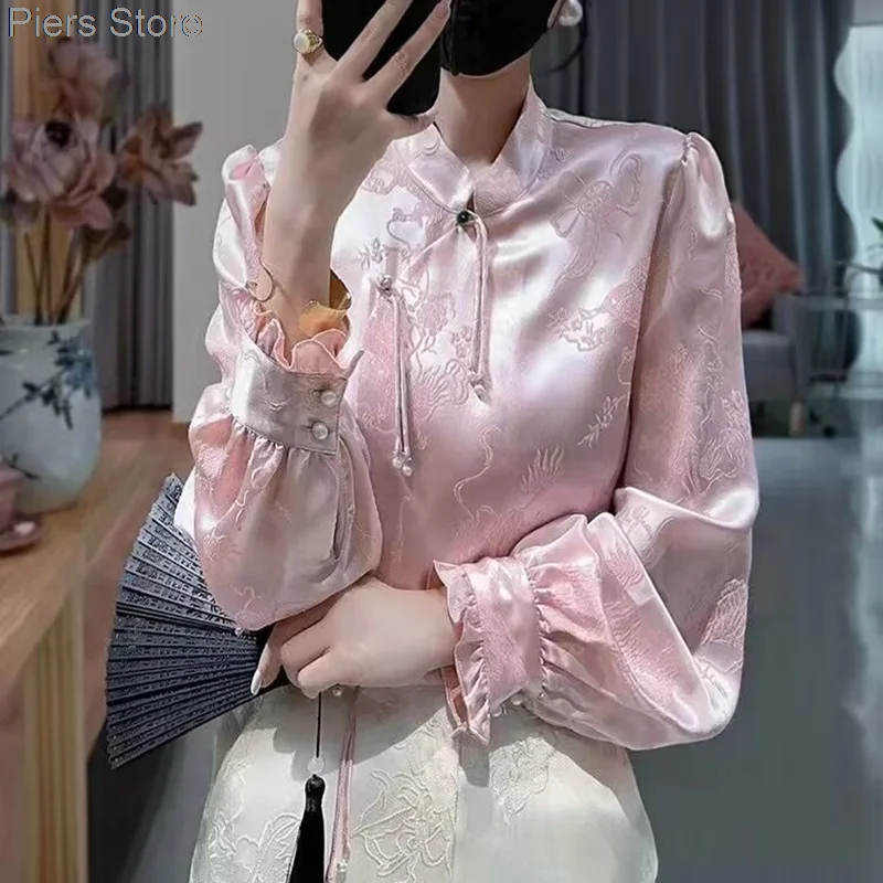 New Tang Suit Shirt National Style Traditional Elegant  printing Women Chinese Vintage Blouse Size 3XL Loose Female Hanfu Tops