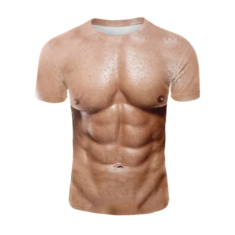 2025 Summer Men Fake Muscle T-shirts Women Men Abdominal Gym Tee Shirts Streetwear 3D Print Strong Pectorales Pattern T Shirt G3