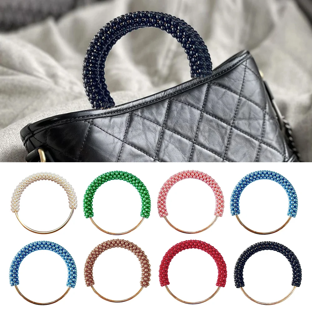 Fashion Pearl Women\'s Handbag Handles DIY Braided Bead Accessories For Handbags Handmade Metal Round Purse Frame For Bags Patrs