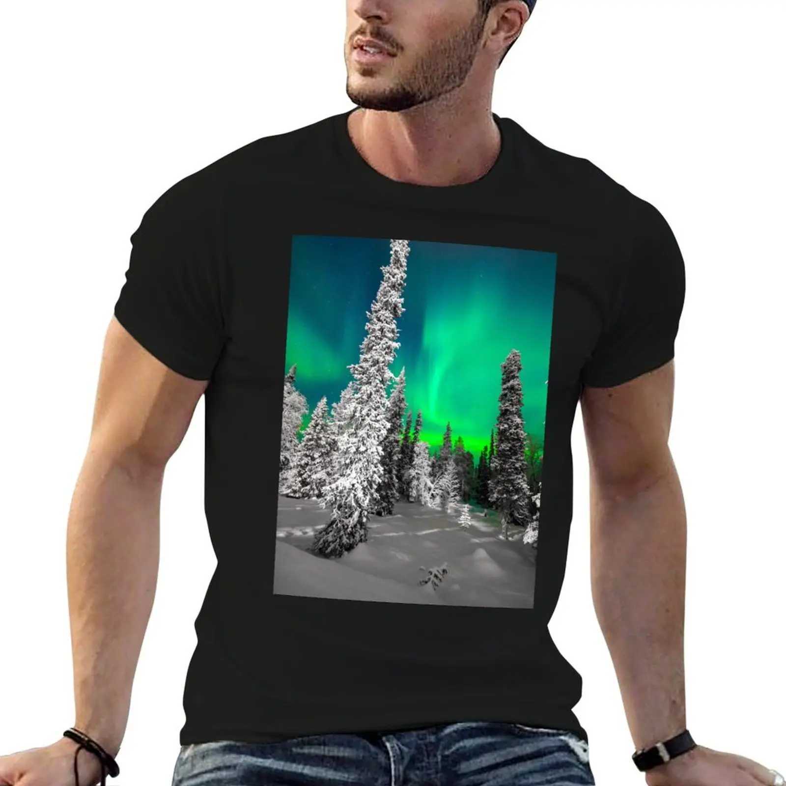 

man graphic shirt Alaska t T-Shirt Lights, Winter, Borealis, heavy cotton Arctic, shirt man t Northern Aurora