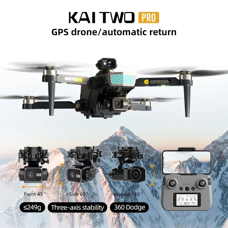 2024 New KAI TWO Pro GPS Drone 8K HD Camera 3-Axis Gimbal Professional Anti-Shake Photography Brushless Foldable Quadcopter LED