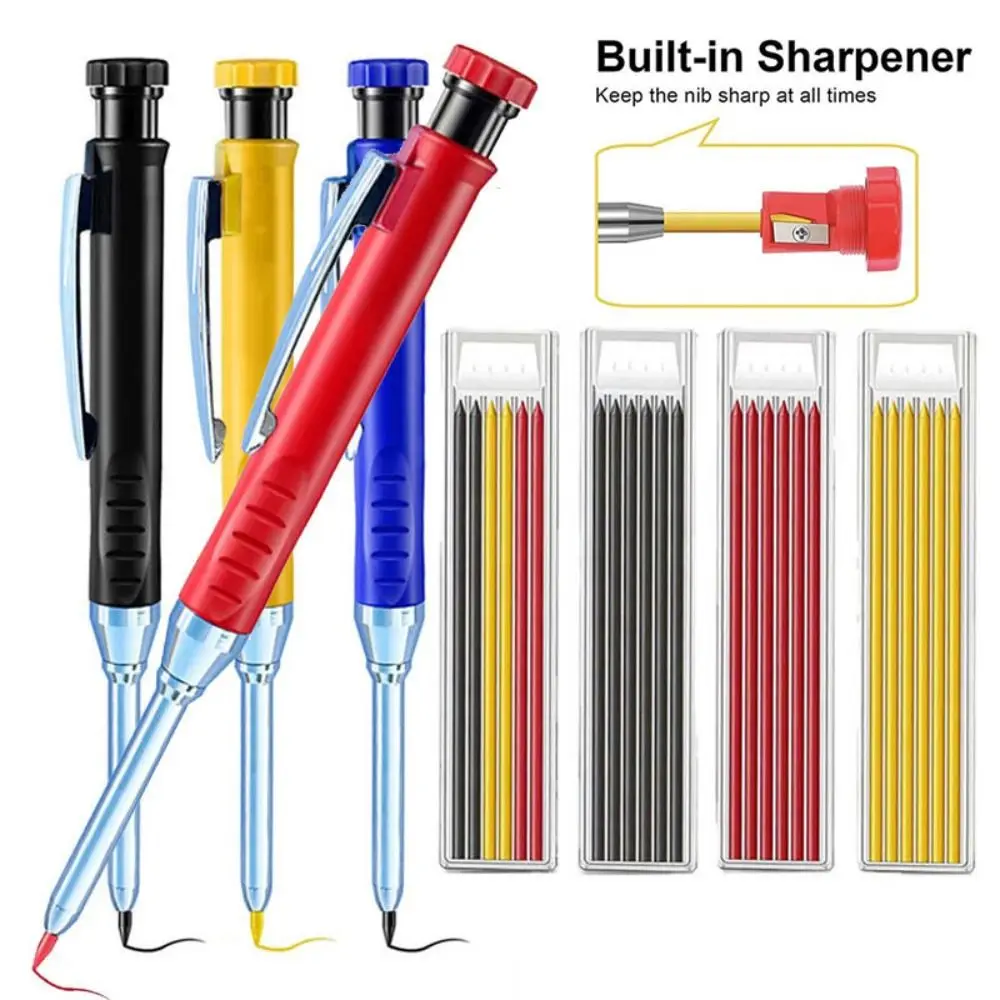 2.8mm Mechanical Pencil Deep Hole Marking Long Head Solid Carpenter Pencil Built-in Sharpener Metal Woodworking Deep-hole Marker