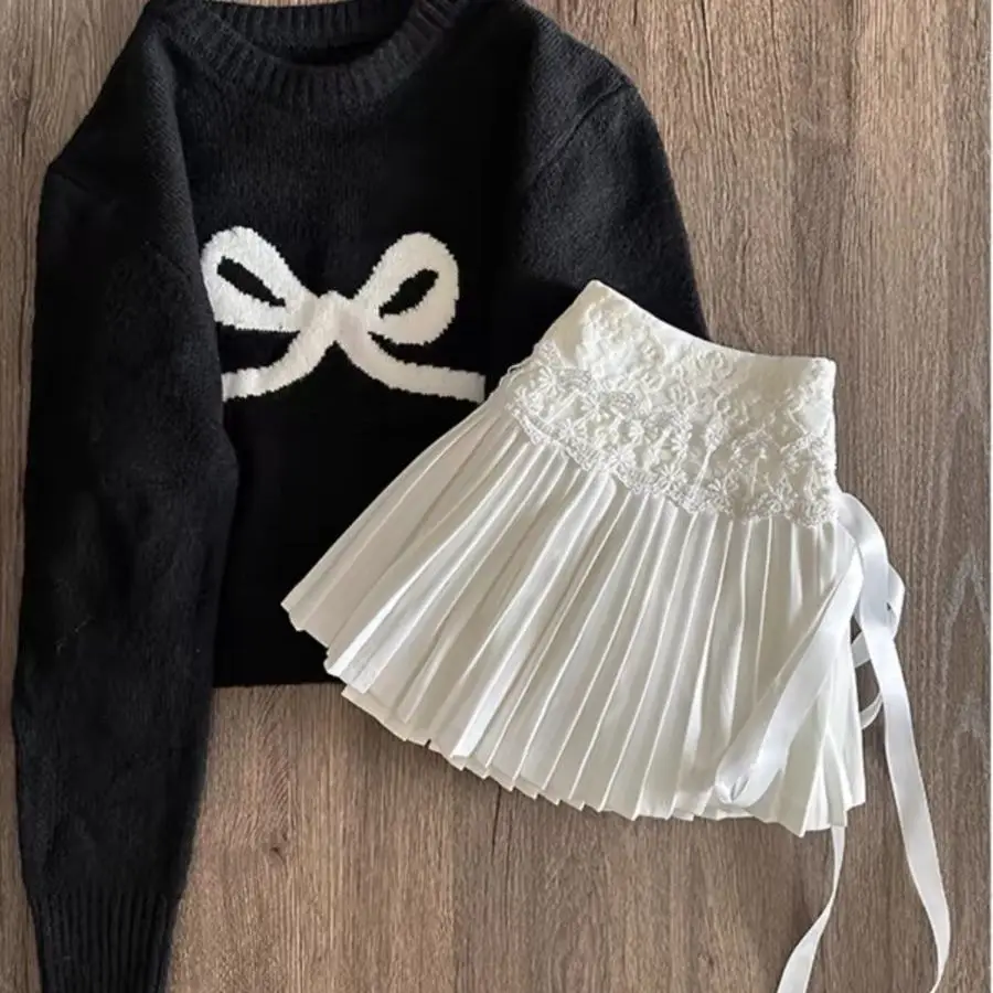 Nicho estilo puro bolo saia para mulher na primavera e no outono de cintura alta renda emendada doce plissado saia curta