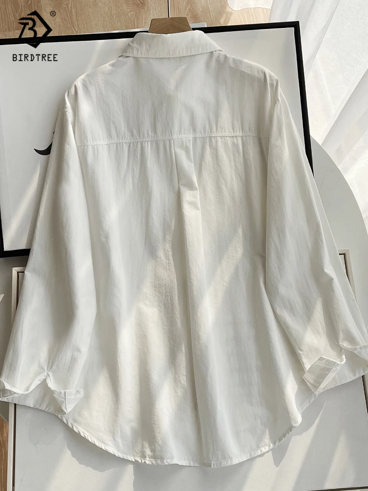 2022 Autumn Women Oversize Cotton White Shirt Batwing Sleeve Pockets Turn-Down Collar Blouse Loose Causal Office Wear Basic Tops