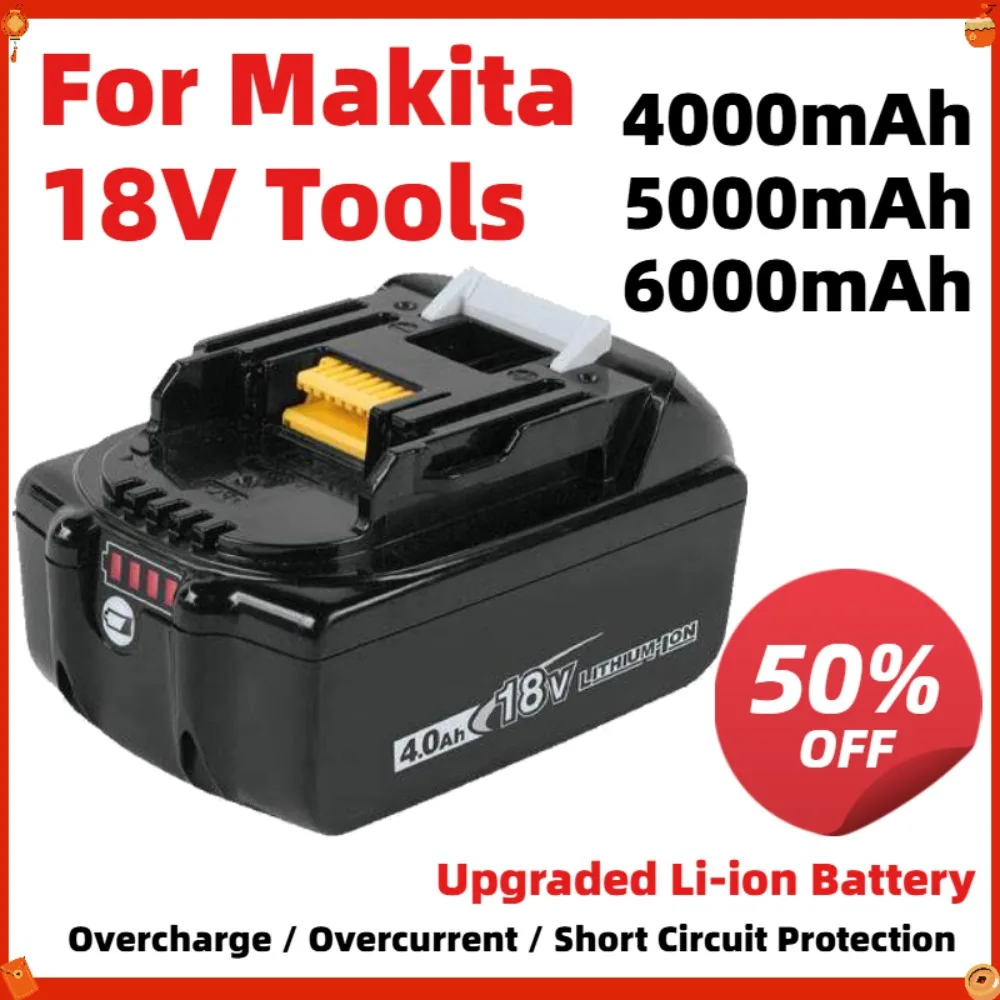 

6000mAh Upgraded Battery For Makita 18V Tools, High Power Li-ion Replacement for DDF487 DTW300 Impact Drill Vacuum 18V 6Ah