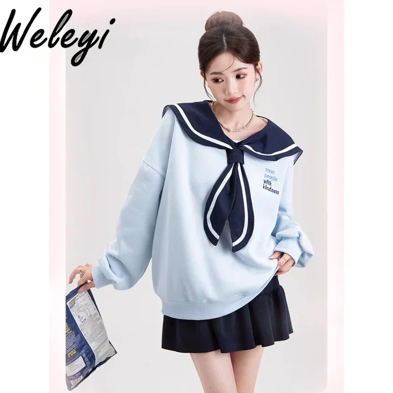 

Early Autumn College Style Sailor Collar Sweatshirt Student Female 2024 New Japanese Sweet Women's Loose Embroidered Hoodie Top