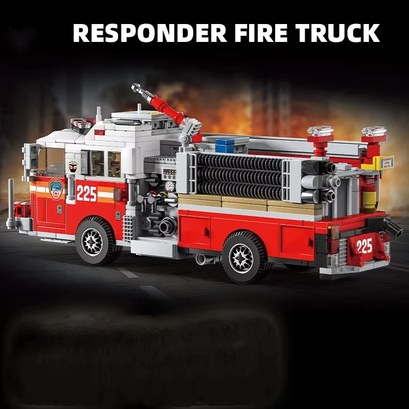 Urban Rescue American Fire Truck Model Building Block Kit Firefighters' Firefighting Vehicles Bricks Toy Kids Education Gifts