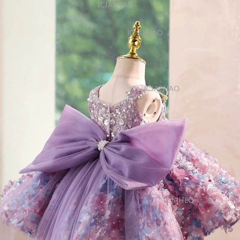 2026 Party Dress Summer New Fashion Floral Sleeveless Kids Host Princess Gown Costume Cute Sweet Purple Children Girls Birthday view 3
