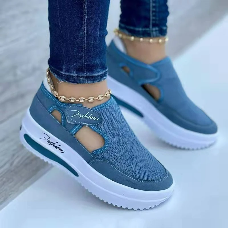 Designer Women Sneakers Wedge Tennis Shoes Red Blue Canvas Women Casual Shoes Ladies Platform Vulcanized Shoe Hollow Out Shoes