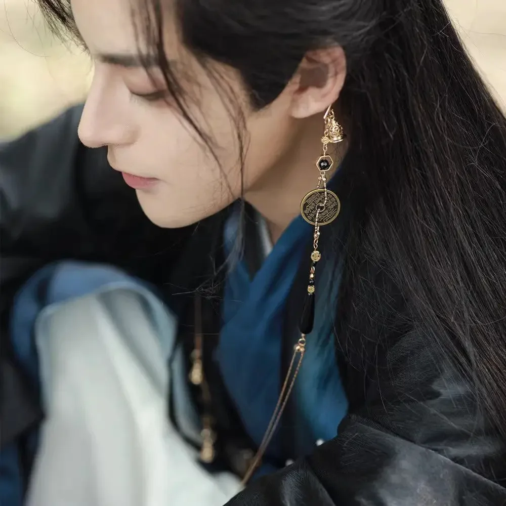 Ancient Style Copper Coin Tassel Earrings Without Pierced Ears Can Be Used for Ear Hooks Cospaly  Hanfu Accessories Men Women