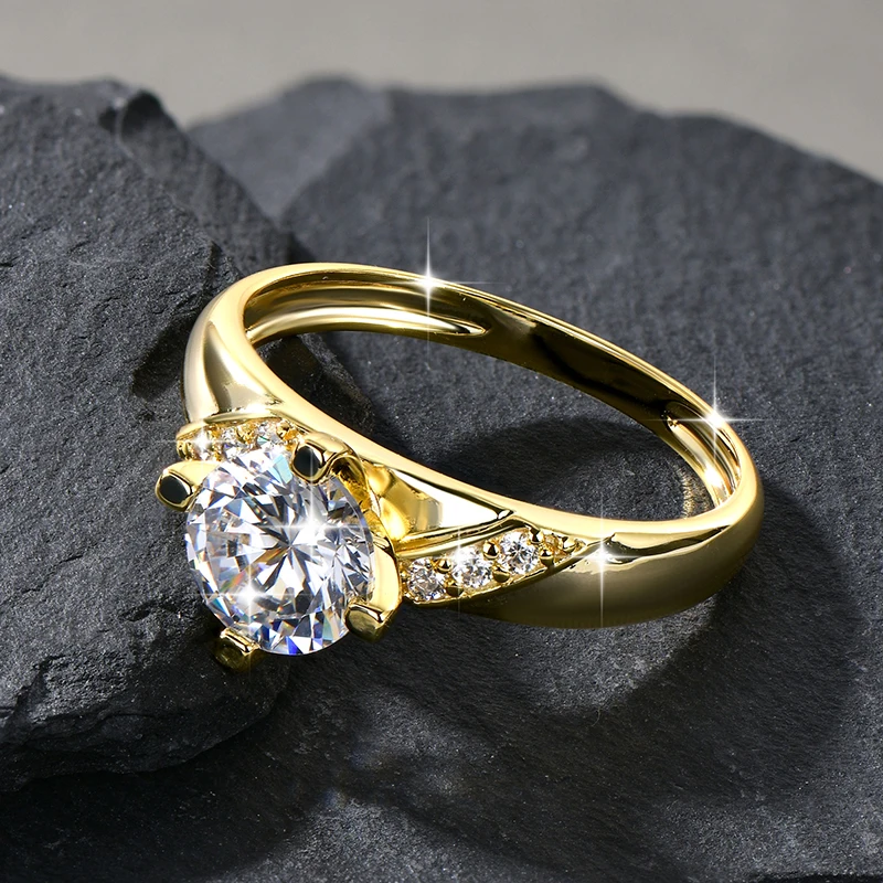 14K Vergoldeter CZ Labor-Diamant Versprechen-Ring 7mm Rundschliff Kubischer Zirkonia Hochzeits-Verlobungsringe für Frauen – Detail 4