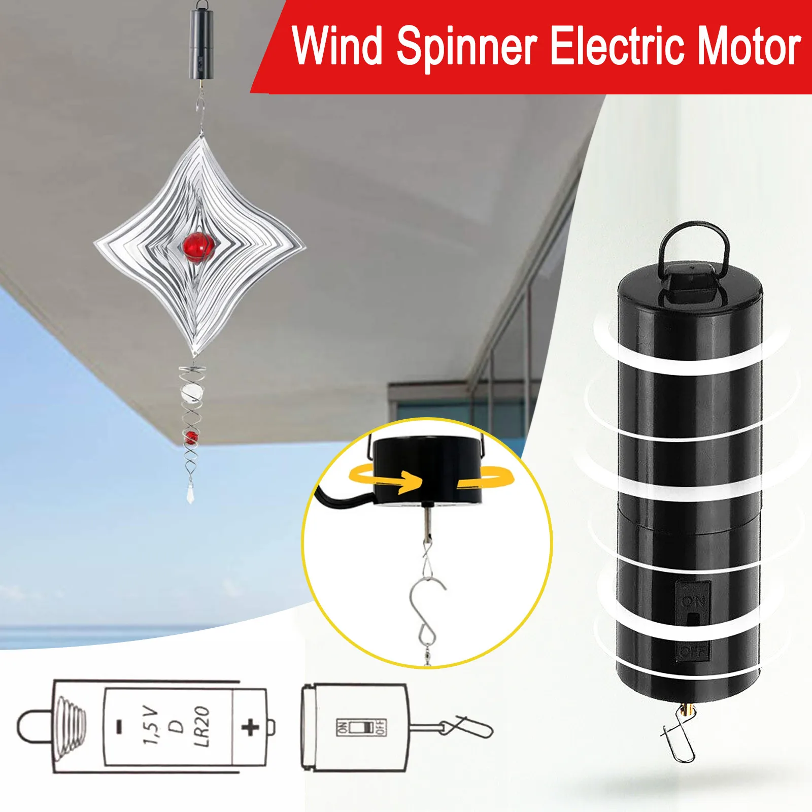 Hanging Rotating Wind Chime Motor Motor Plastic Battery Powered Wind Spinner Motor with 6 Pounds Weight-Bearing Capacity