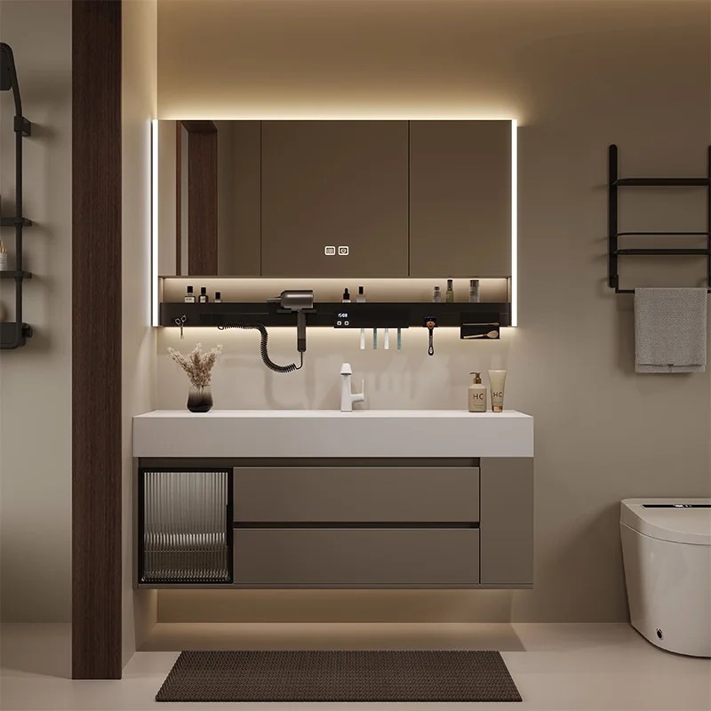 Rock slab hot bending integrated basin bathroom cabinet combined toilet washbasin cabinet toilet side grid washbasin