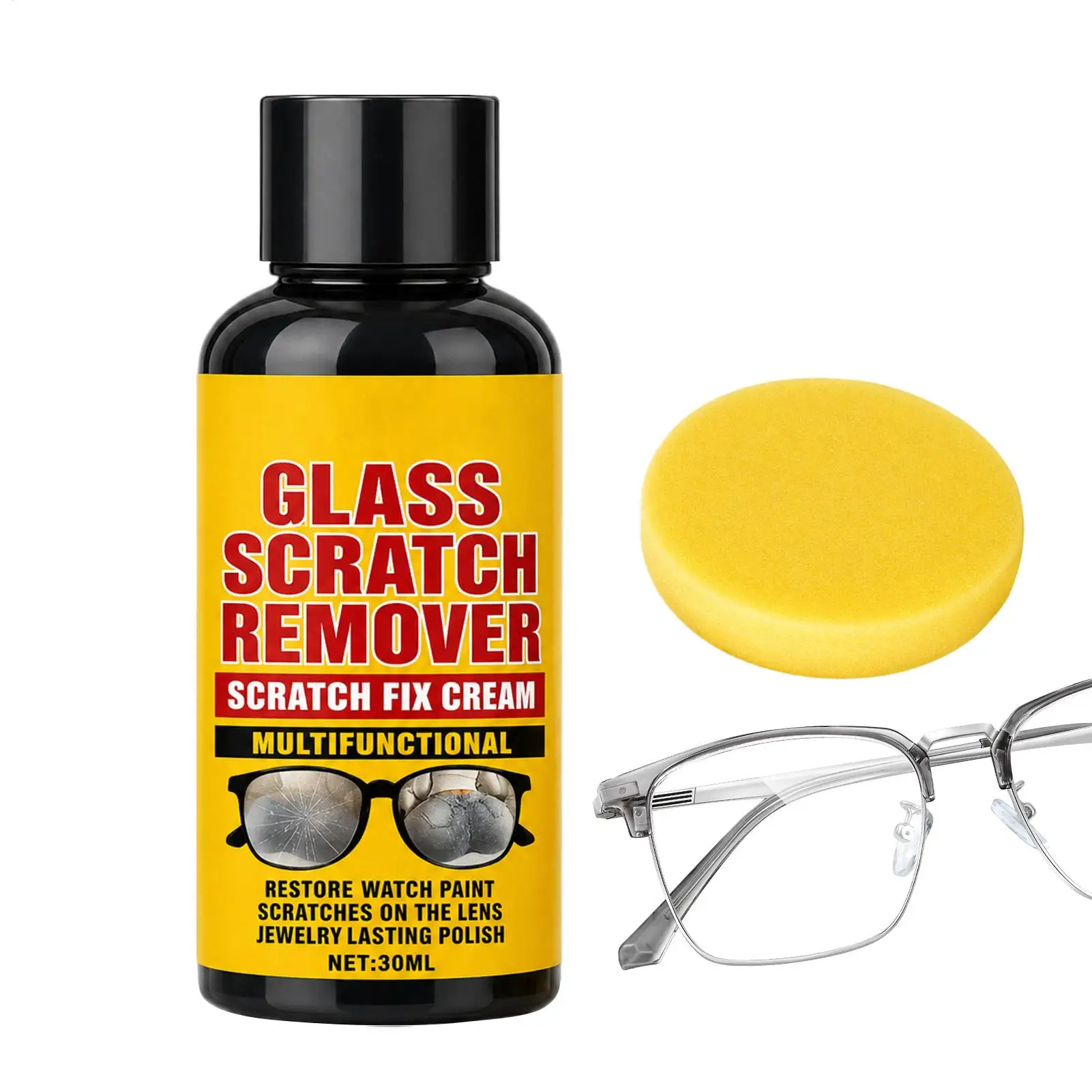 30ml Glasses Scratch Remover Clear Lens Restorer With Sponge Gentle Polishes For Fine Scratches On Eyeglasses, Home Office