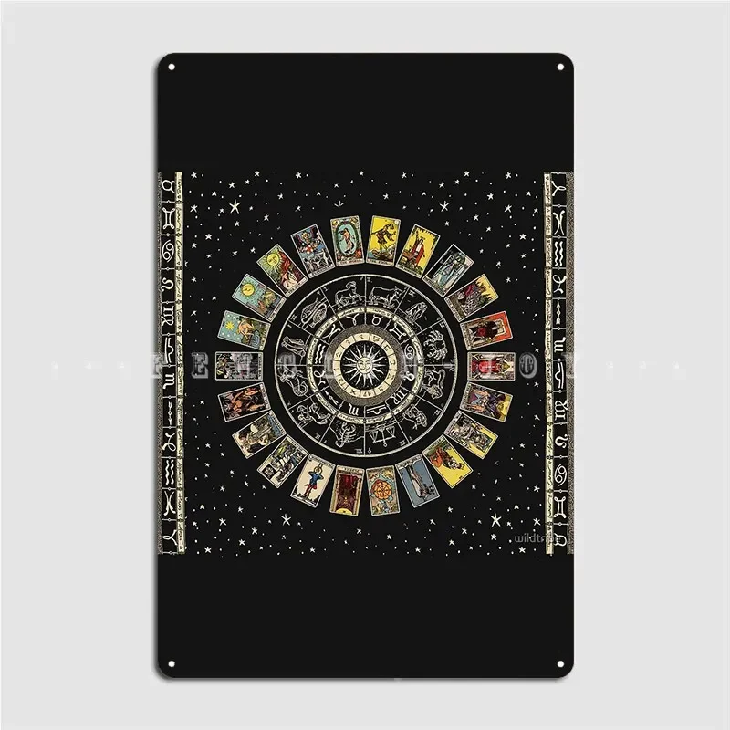 Wheel Of The Zodiac Astrology Chart And The Major Arcana Tarot Metal Plaque Poster Plates Home Classic Pub Tin Sign Poster
