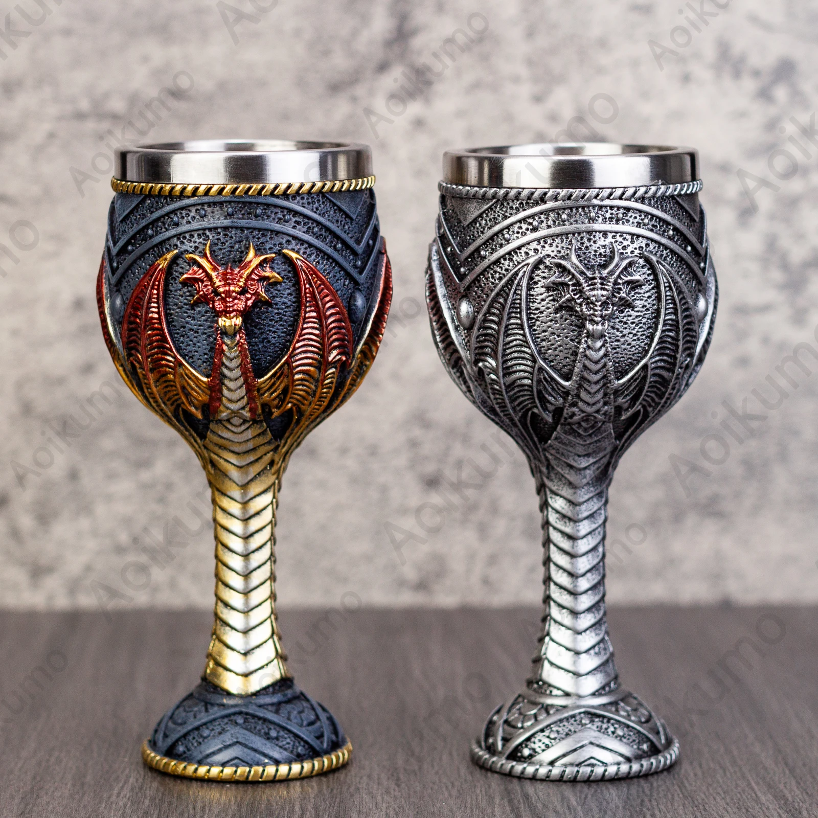 Double Chief Dragon Dragon Goblet Stainless Steel Insert Wine Glass Trink Kelch Sea Blade Flame Blade Fantasy Chalice