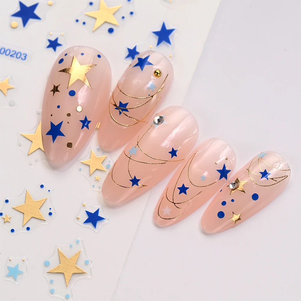 Autocollants pour ongles mauvais yeux bleu or, 1 pièce, 3D, serpent en métal, soleil, étoile, curseur de ligne, Design Halloween, décalcomanies pour décoration de manucure