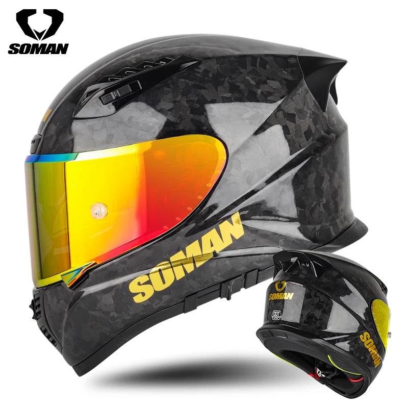 SOMAN Full Face Helmets for Motorcycles Lightweight Carbon Fiber Motorcycle Helmet Street Bike Racing Casque Moto DOT Approved