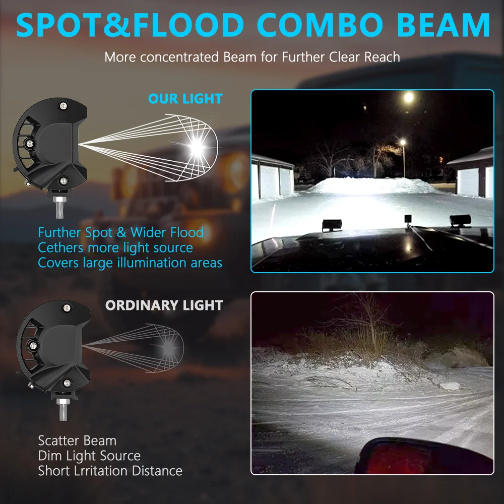 سيارة عمود إضاءة LED ضوء العمل 12 فولت 24 فولت الطرق الوعرة بقعة الفيضانات كومبو عمود إضاءة LED ضوء العمل ل ATV UTV جيب لادا نيفا 4x4 شاحنة قارب SUV