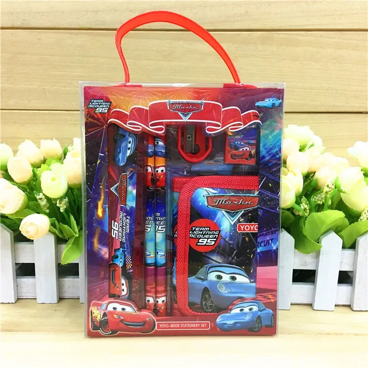 Disney Cars Stationery Set Cartoon Car Eraser Pencil Sharpener Students School Supplies Rulers Purse Children Birthday Gifts