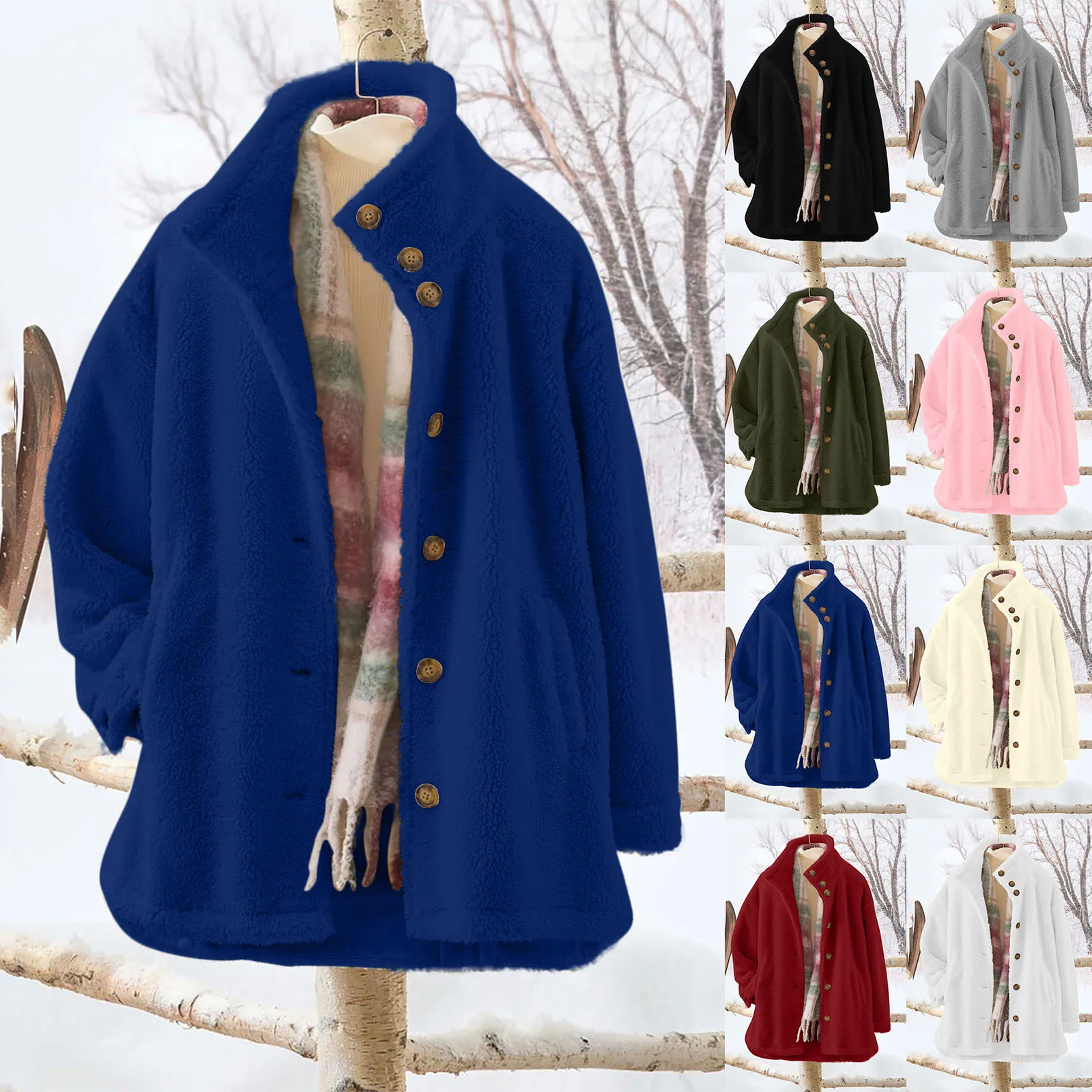 سترة من قطعة واحدة بياقة خروف سميكة من الفرو ملابس خارجية للنساء سترة شتوية دافئة جديدة لعام 2025 سترة فضفاضة بأكمام طويلة #2