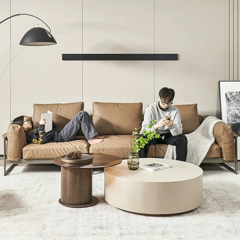 

Tall first-layer cowhide leather art sofa living room small apartment ZENO LIGHT Italian minimalist leather sofa