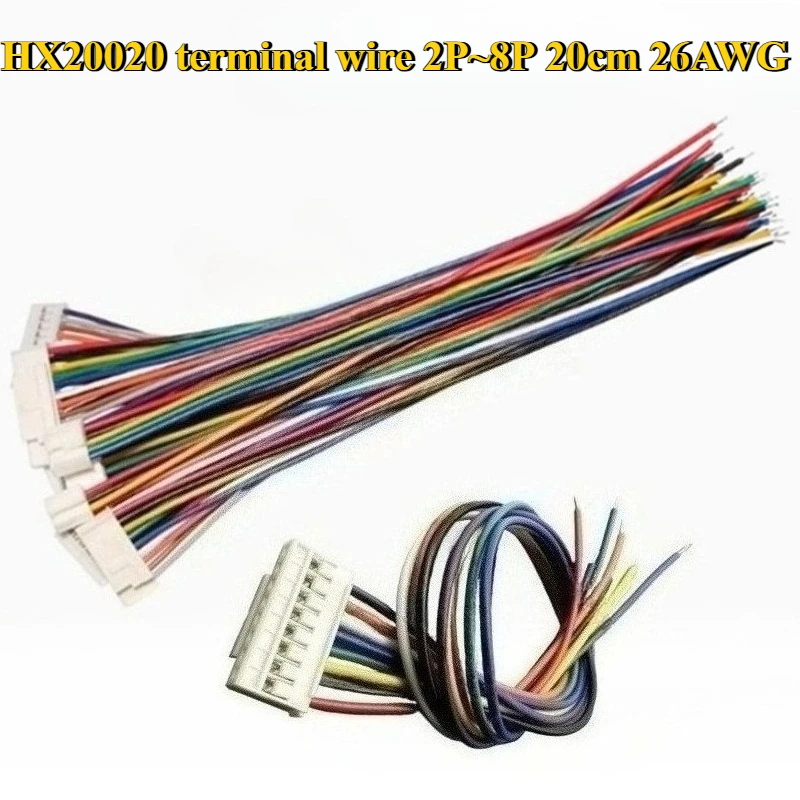 

5/10/30Pcs HX20020mm terminal wire with lock buckle pitch 2.0mm single head 2P/3P/4P/5P/6P/8P connection wire length 20cm 26AWG
