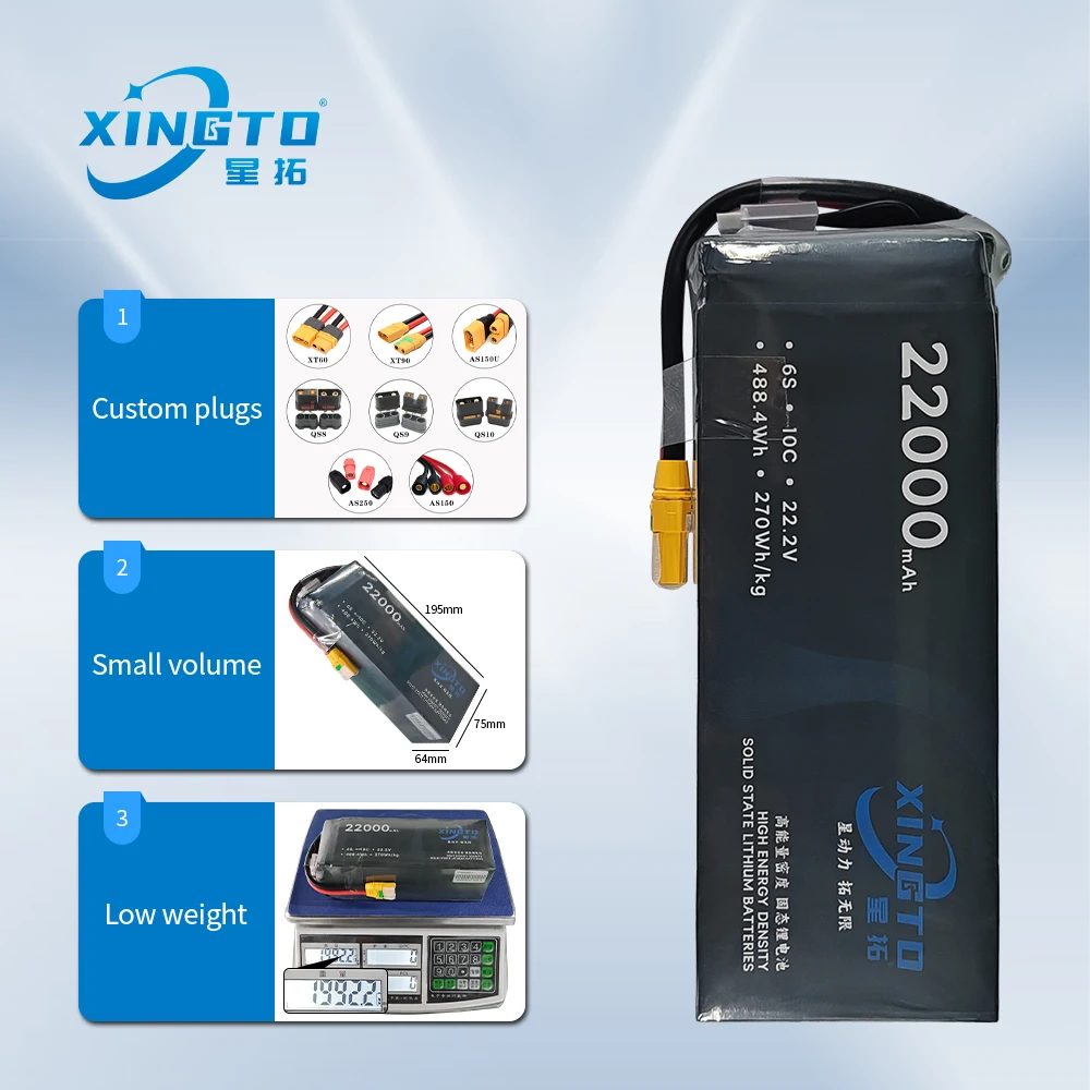 New Technology Rechargeable Solid State Lipo 6S 7S 12S 13S 14S 24S 16000mAh 22000mAh 27000mAh 30000mAh Drone Long Battery Life