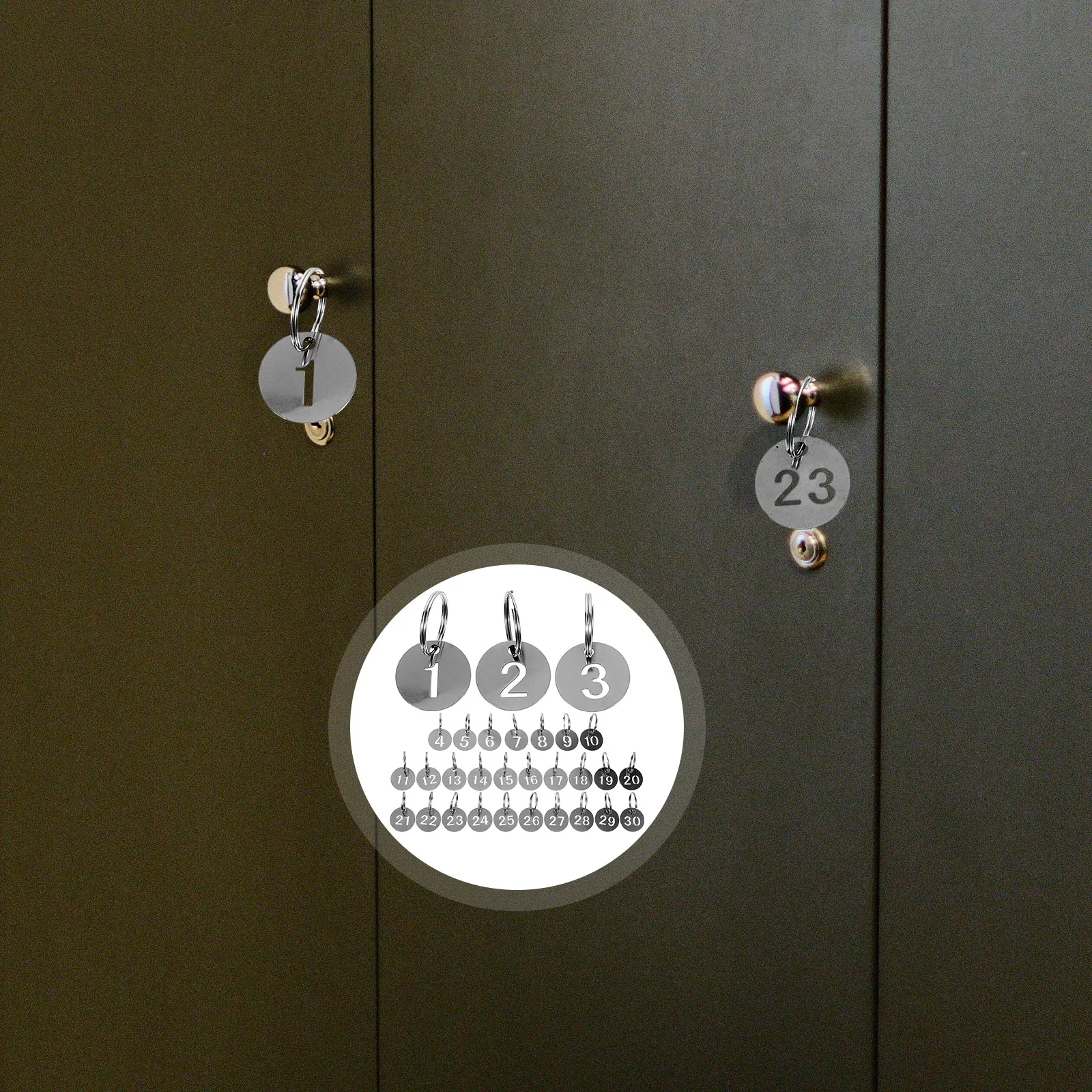 30 قطعة علامات الفولاذ المقاوم للصدأ تسميات دائرية العلامات الرئيسية مع حلقة للمفاتيح خزانة الأمتعة منظمة سلسلة المفاتيح المعدنية العلامة