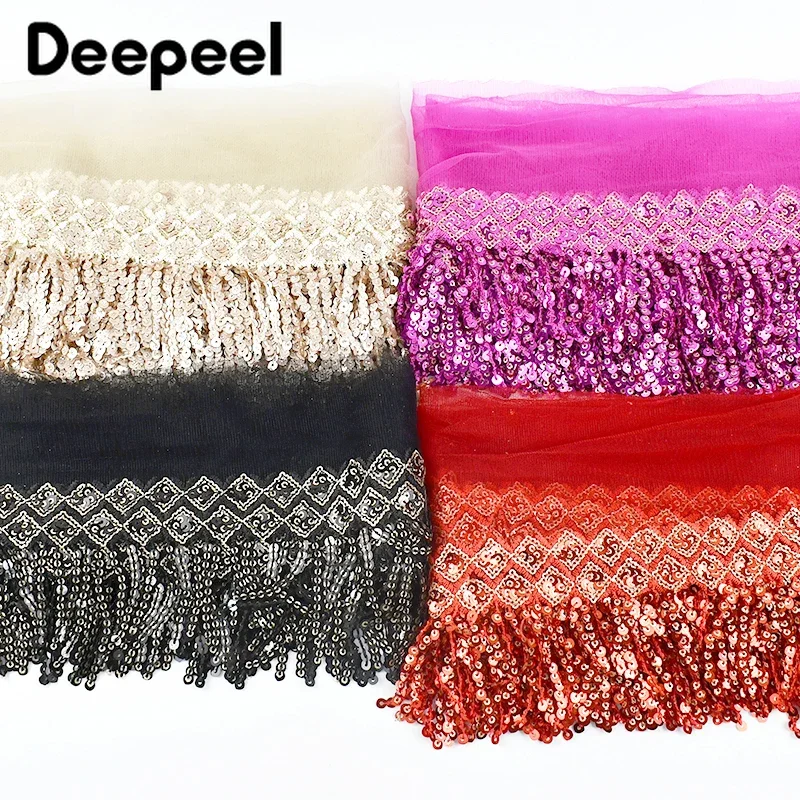 2/5/10Yards 7cm Sequins Tassel Lace Trims Embroidered Mesh Ribbon for Sewing Latin Dress Clothes Fringe Trimming DIY Accessories