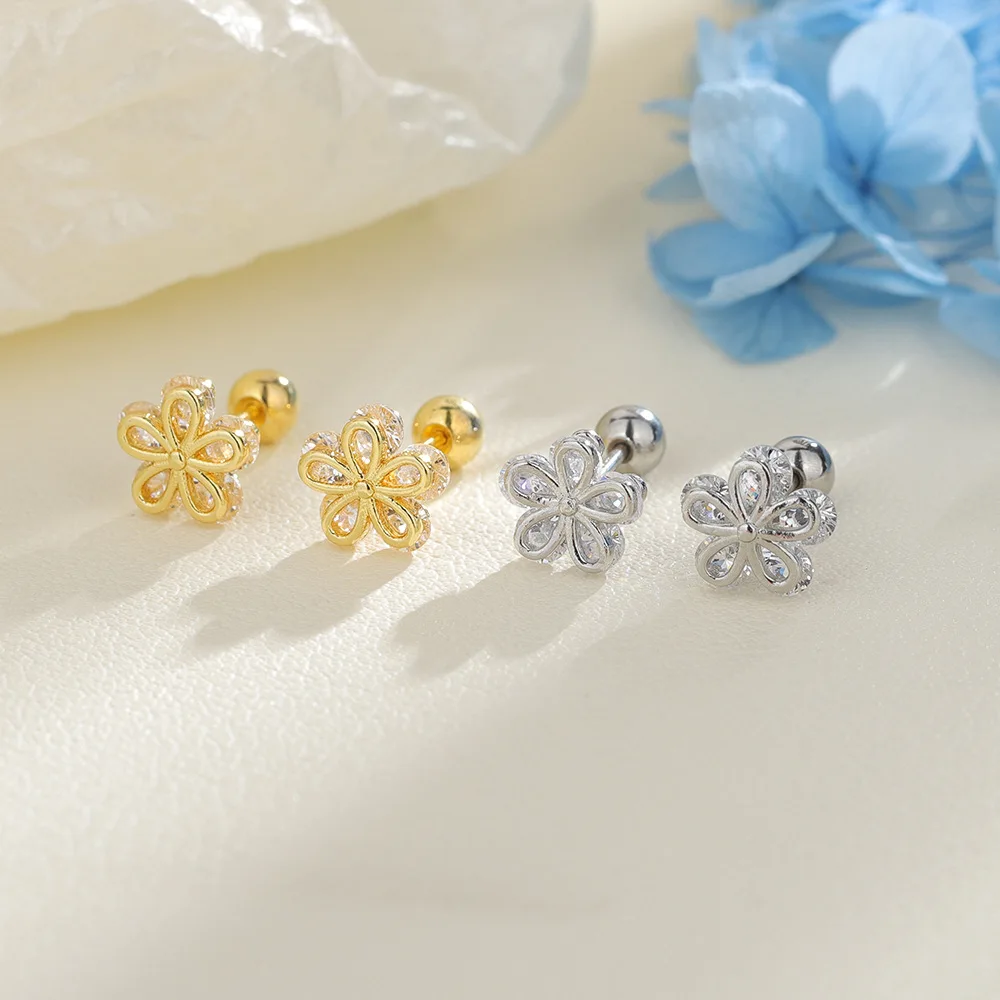 6PCS Flower Tragus Stud Earring Set Women Fashion Crystal Cartilage Huggie Hoop Earring Lot Helix Lobe Piercing Earing Jewelry