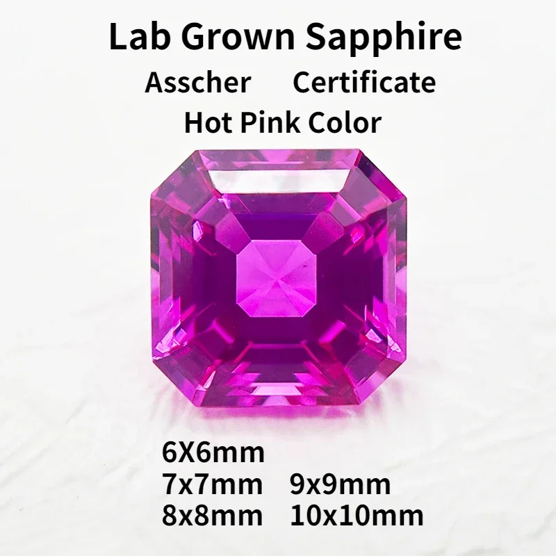 

L-Lab выращенный сапфир ярко-розовый цвет квадратная огранка Asscher VVS1 подвески DIY для изготовления ювелирных изделий материалы на выбор сертификат AGL