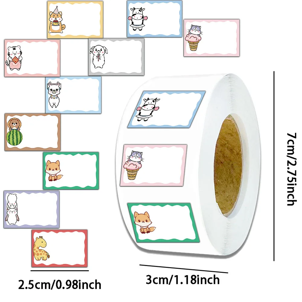 500PCS Animal White Background Name Stickers Cartoon Stickers Self-adhesive Classification Stickers Can Write Student Labels