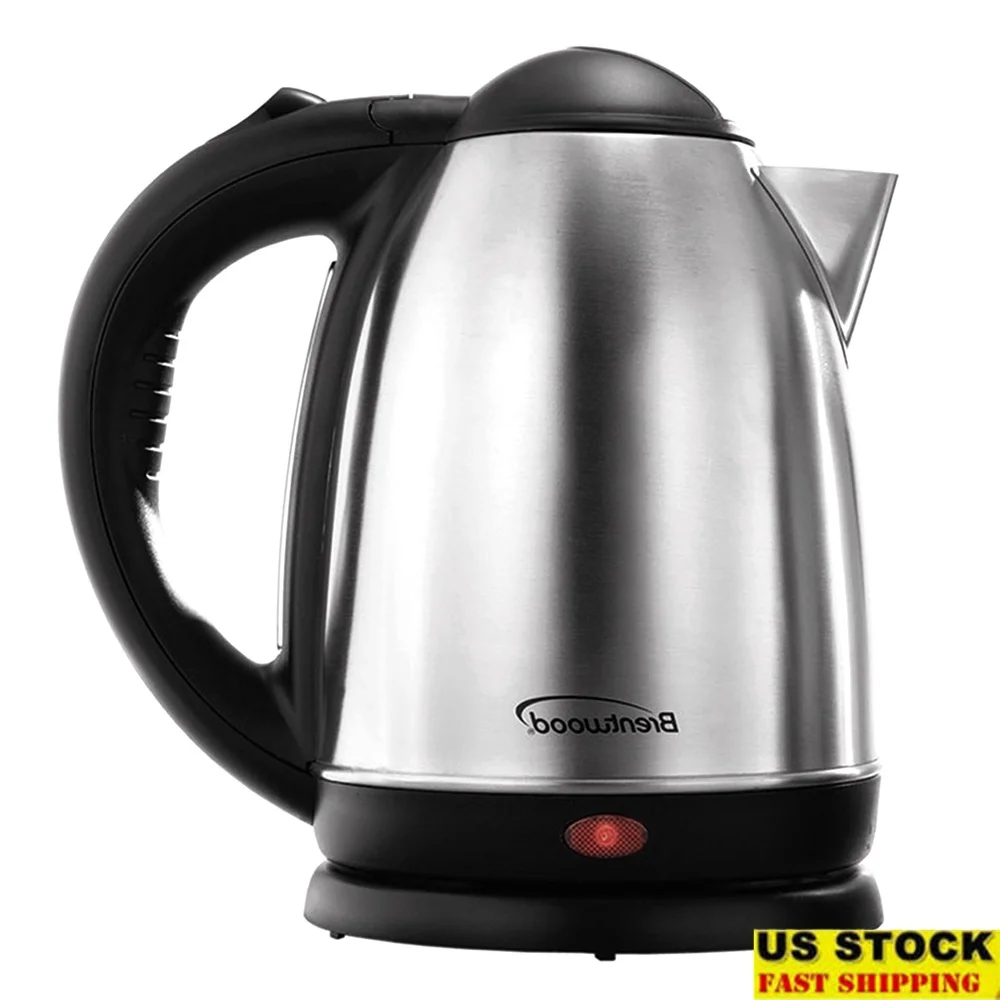 1.7L Stainless Steel Cordless Electric Kettle 1000W Auto Shut Off Boil Dry Protection 360° Swivel Base BPA Free Water Level