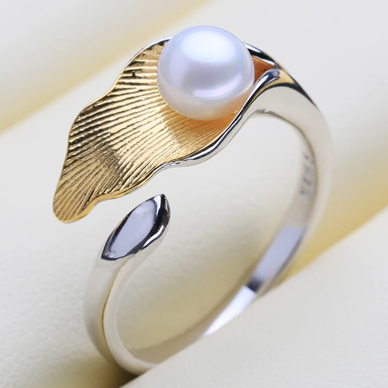 FENASY 925 Sterling Silver Ring Natural Freshwater Pearl Rings Gold Color Custom Gifts  For Women Fine Jewelry