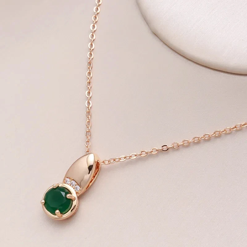 Wbmqda Round Emerald Stone Pendant And Necklace For Women 585 Rose Gold Color Daily High Quality Zircon Neck Chain Jewelry