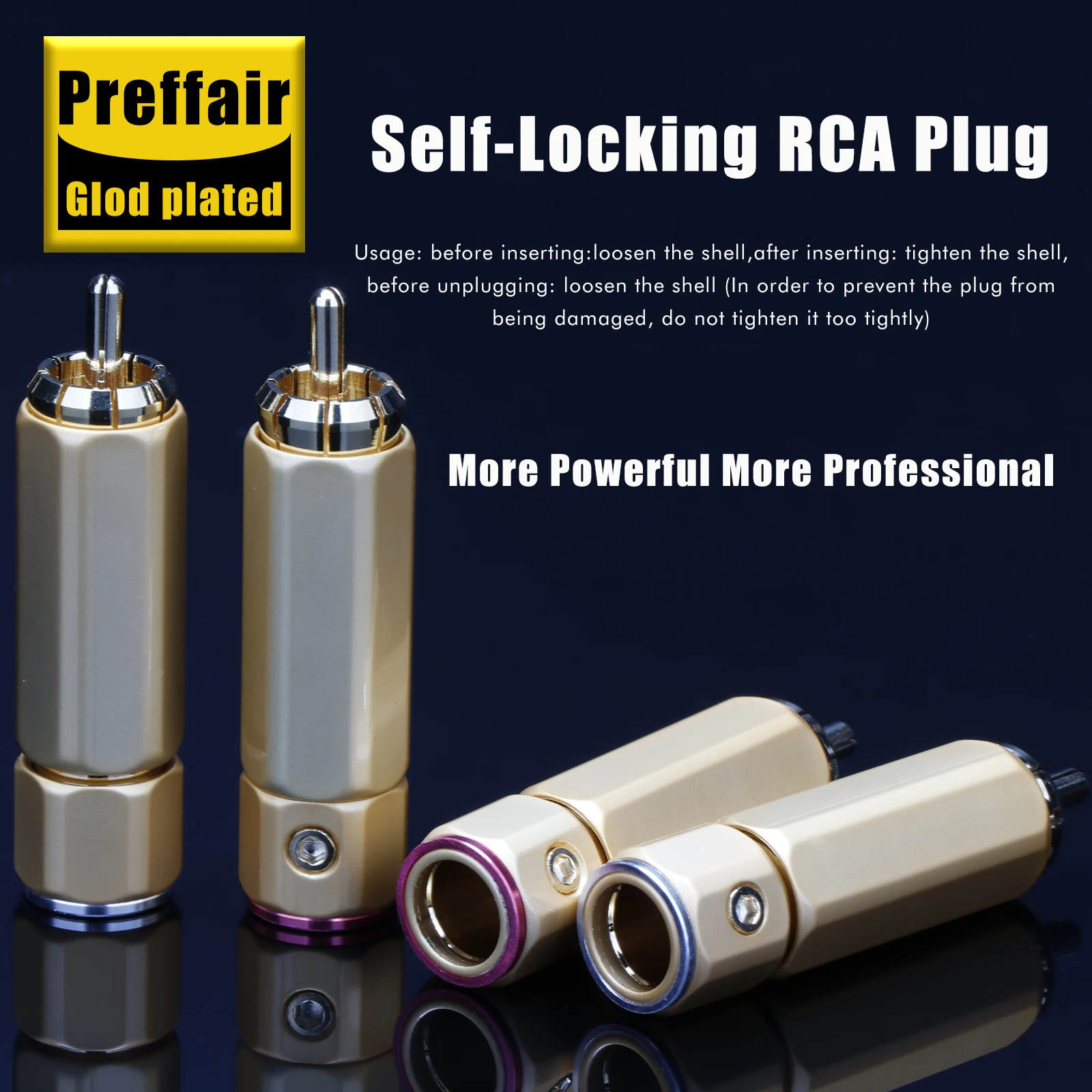 Musical Sound RCA Plug Connector HiFi 24K Gold Plated RCA Plug Terminal Male Audio Jack Lotus Adapter Self-locking Shielding