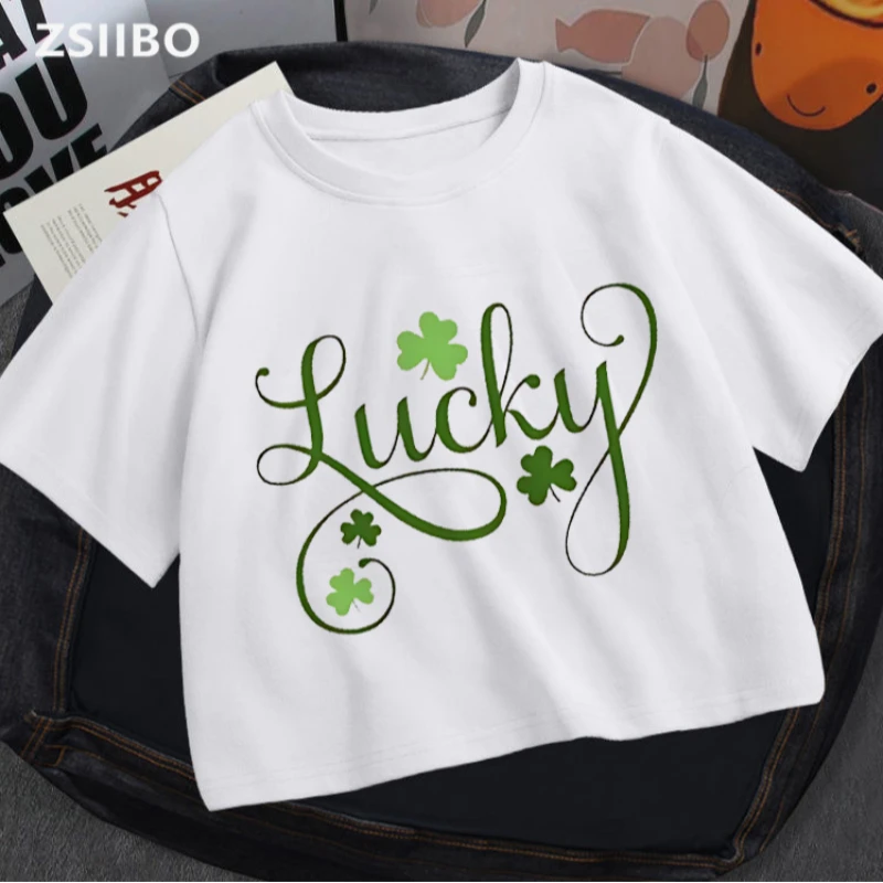 

St Patrick'S Day T-Shirts Lucky Four Leaf Clover Prints T Shirts Soft Casual Tops Summer Slim fit crop tanks Womans streetwear