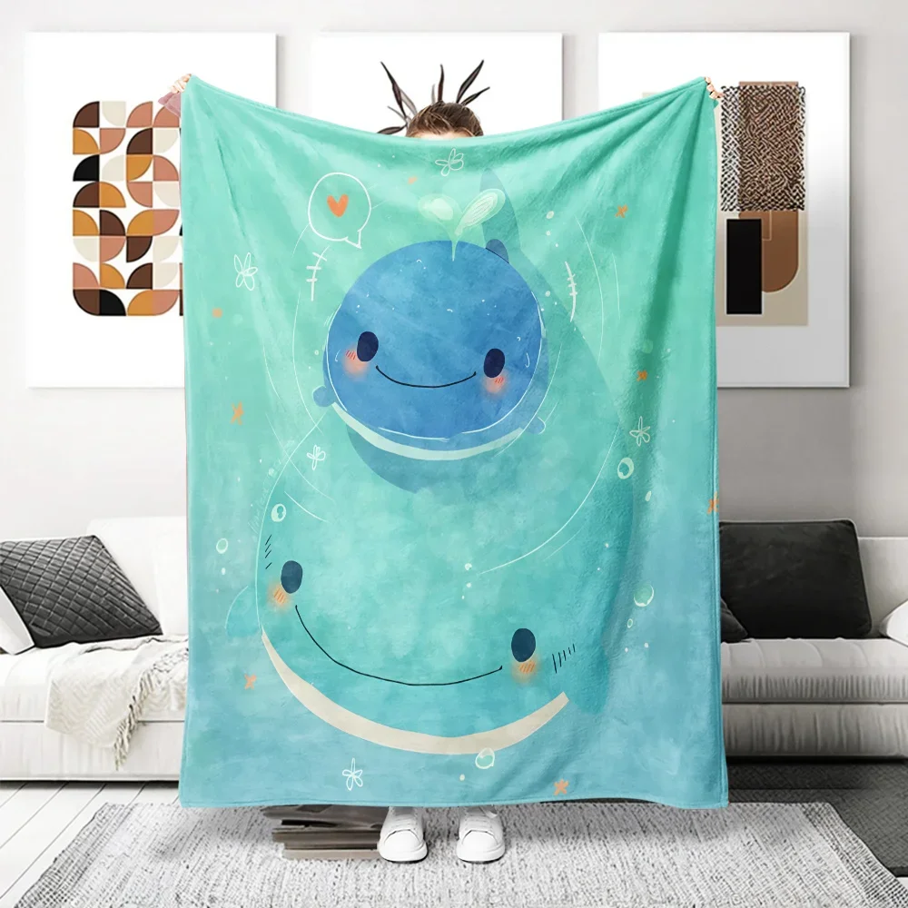 

Whale Ocean Dreams Flannel Throw Blanket Turquoise Blue Green with Whales Plush AllSeason Bedspread for Cozy Comfort
