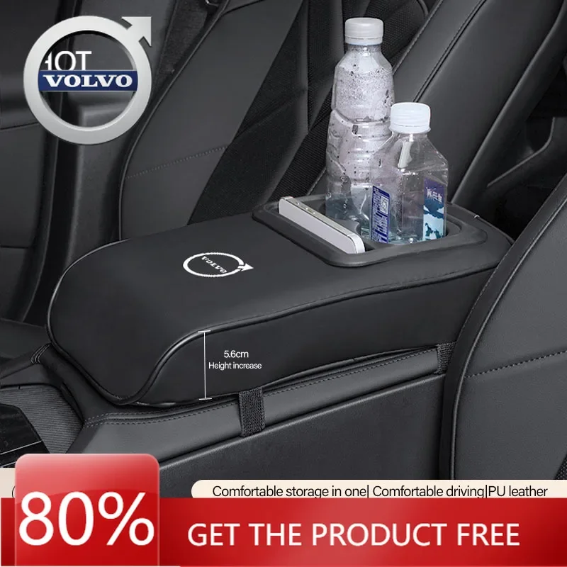 

Emblems 2026 New For Volvo Car Armrest Cushion With Cup Holder PU Leather Pad Auto Amrest Pillow Cover Height Pad For Volvo V60