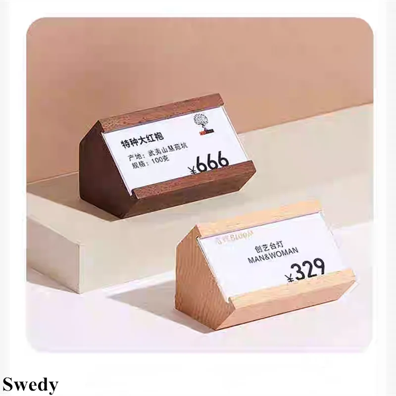 50x35mm / 70x45mm Mini Wood Sign Holder Display Stand Small Table Number Name Place Card Holder Small Price Label Card Tags